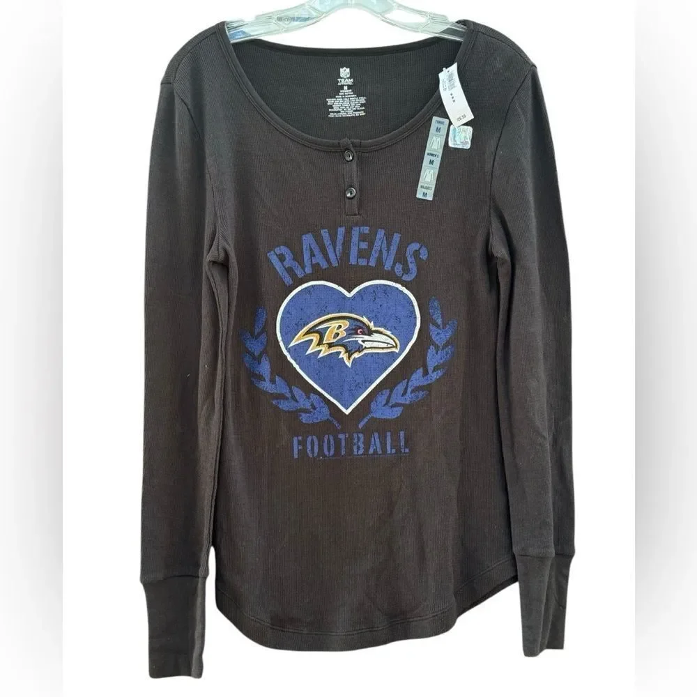 NWT NFL x Old Navy Women's Baltimore Ravens Long Sleeve Cotton Shirt Size Medium - Picture 2 of 5